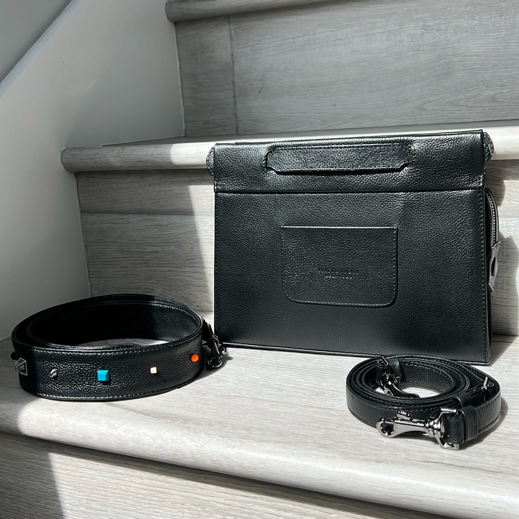 Min & Mon Black Leather Crossbody Bag With Decorative Stud Strap